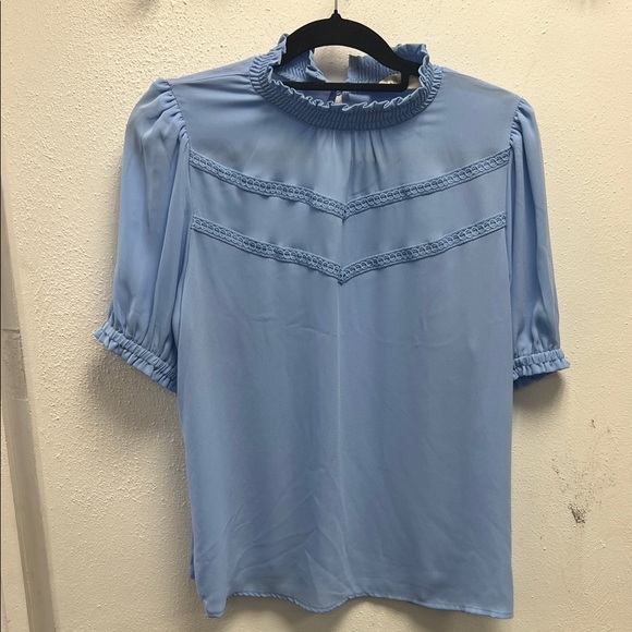 LOFT Tops - LOFT Sky Blue Blouse with Delicate Lace Accents